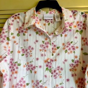 Women’s 18 Deep Pink Floral on Stripes Button Up